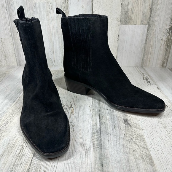 Sam Edelman Bronson Low Stack Heel Bootie in Black Suede #1036 - Picture 3 of 12
